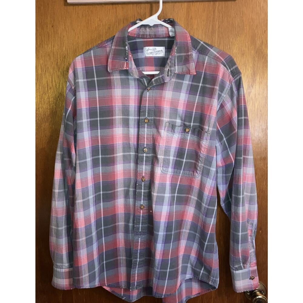 VTG Sears Roebuck Men's Long Sleeve Distressed Flannel Shirt - Size Large*